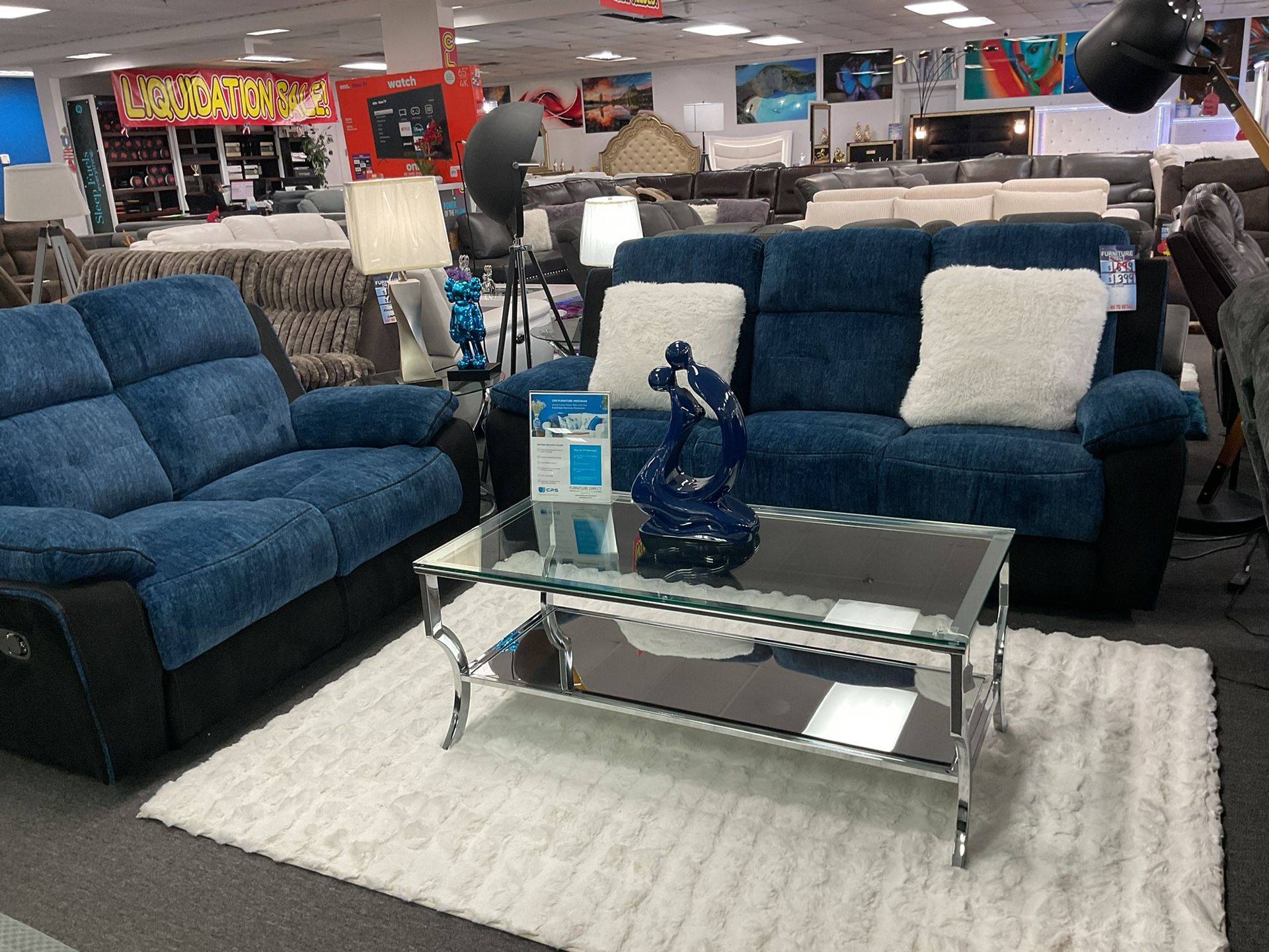 Blue Sofa & Loveseat Set Furniture BOGO Sale! (we Deliver)