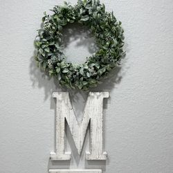 Rustic HOME wall Sign With Greenery Wreath 