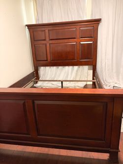 Dark Cherry Wood Panel Bed Frame