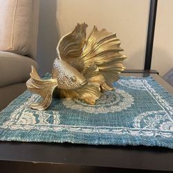 Gold Color Fish Statue 11”, Fish figurine. Decor