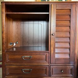 Brown Wooden Media Cabinet With 1 Textured Door + 3 Drawer Storage 