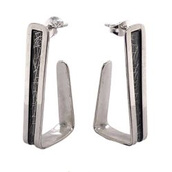 Balaam Sterling Silver Triangle Hoops with Lip Post Earrings Oxidized Bal-11