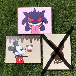 Hand Painted Acrylic Gengar Pokémon Playboy Bunny Mickey Mouse Clubhouse Painting 