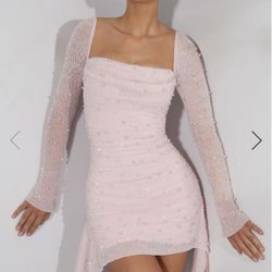 Oh Polly Tivoli Embellished Blush Pink Mini Dress – Size 2 (Worn Once)