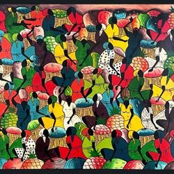 Original Vintage Haitian Marketplace Painting