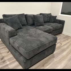 Brand New Super Plush Gun Metal 2 Pc Sectional Set 