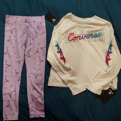 Girls NWT Converse All Star Out. Leggings And Shirt  Purple.