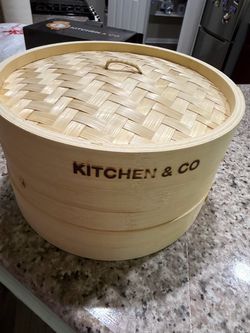Kitchen & Co 10-inch Dumpling Bamboo Steamer- Complete Set Of 2 Tier
