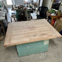 Vintage Maple Shop Table And Lockers