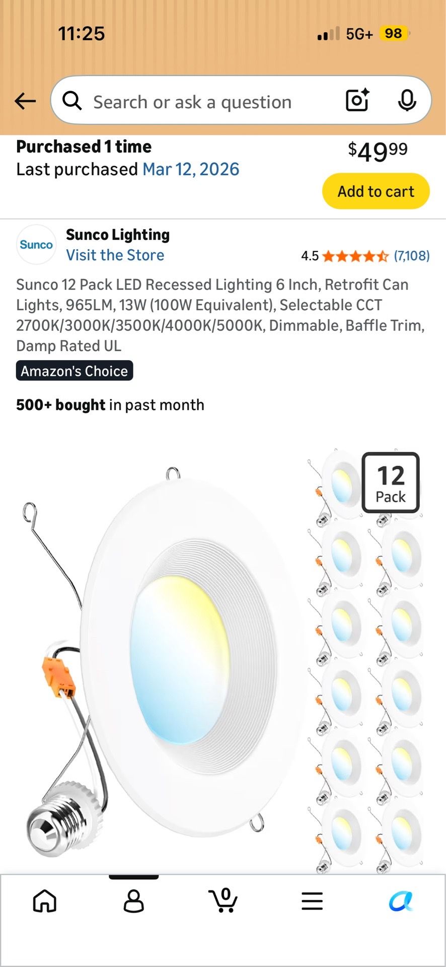Sunco 12 Pack LED Recessed Lighting 6 Inch, Retrofit Can Lights, 965LM, 13W (100W Equivalent), Selectable CCT 2700K/3000K/3500K/4000K/5000K, Dimmable,