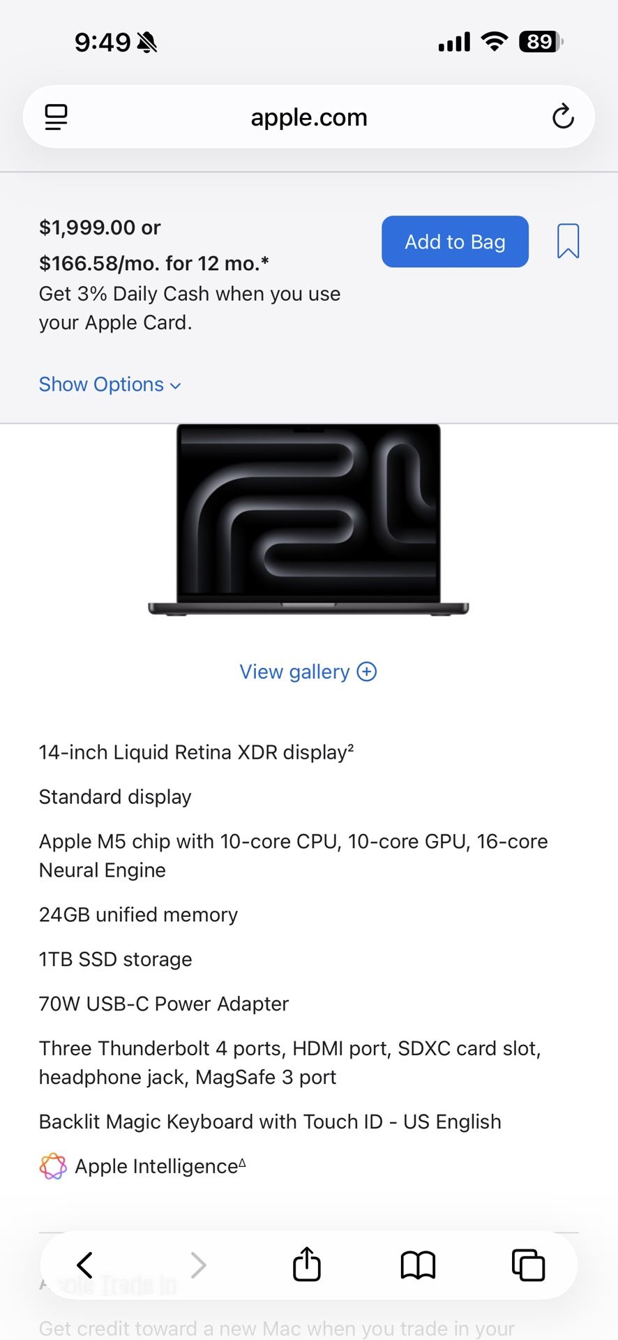 MacBook Pro 14” (M5, 2025) – 24GB RAM / 1TB SSD – Space Black