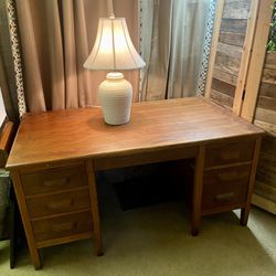 Vintage Solid Oak Desk With Steno Trays
