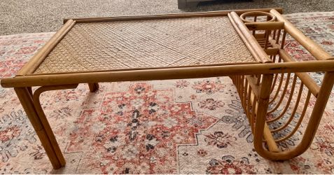 Rattan study table with cup holder