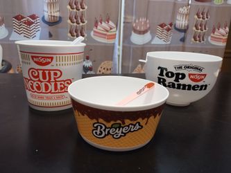 FREE - Set of 3 Plastic Specialty Cup Bowl With Spoons Never Used