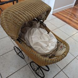 Antique Wicker Baby Doll Stroller 