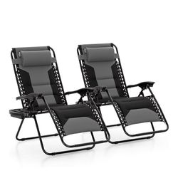 Oversized Zero Gravity Chairs Set of 2, Folding Padded Recliner Anti Gravity Lounge Chair with 28" Wide Seat and Cup Holder, Support 400lb
