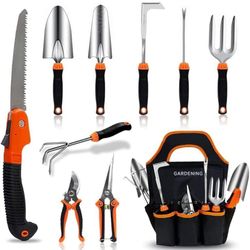 Garden Tool Set,10 PCS Stainless Steel Heavy Duty Gardening Tool Set with Soft Rubberized Non-Slip Ergonomic Handle Storage Tote Bag,Gardening Tool Se