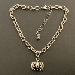 7”-10” SilverTone Link Bracelet With Pumpkin Charm
