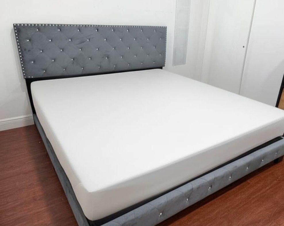 KING Size Bed Frame Velvet BED Frame With Mattress New Mattress King BED