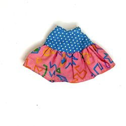 Pink Abstract Print and Blue Polka Dots Skirt from Vintage 1987 Mattel “California Dream Barbie #4439”