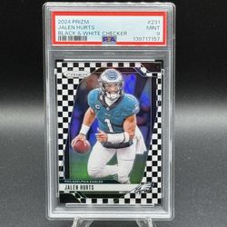 2024 Panini Prizm Black & White Checker Prizm #241 Jalen Hurts PSA Mint 9