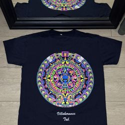 Y2K 2000s Aztec Calendar Black Light Mexico Shirt