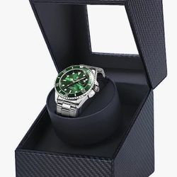 Automatic Single Watch Winder with Quiet Japanese Motor,in Wood Shell and Black Leather,AC Adapter or Battery Powered