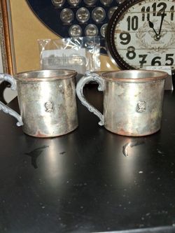 Set of two L.G. Balfour company, silver plated baby cups featuring the Beta Sigma Phi sorority crest