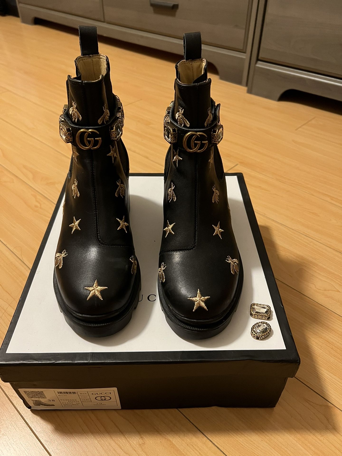 Gucci Bee Star Embroidered Belt Ankle Boots