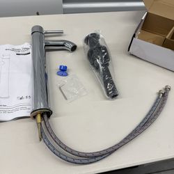 allen + roth Harlow Polished Chrome Vessel 1-handle WaterSense Low-arc Residential Handle Bathroom Sink Faucet with Drain