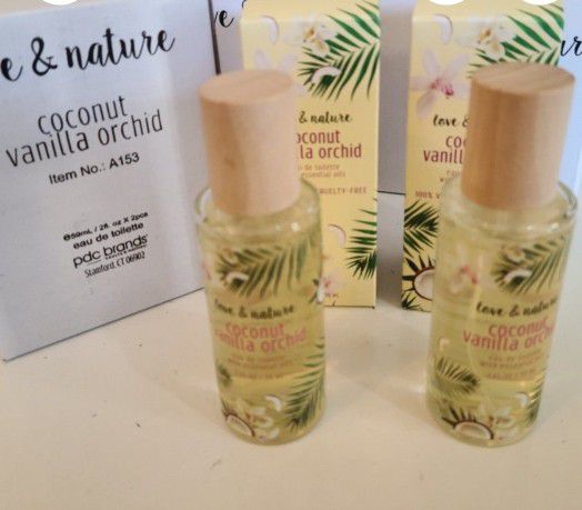 2bottles X 2oz Coconut Vanilla Orchid Love & Nature  Fragrance With Essential Oils 