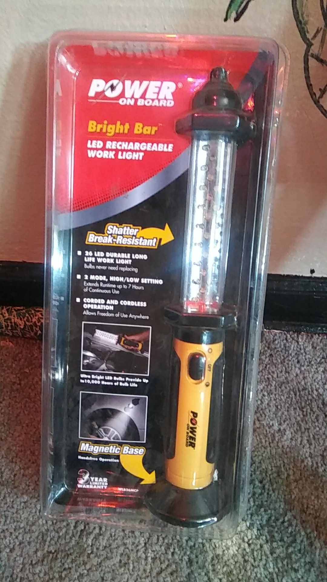 Power on board bright bar led rechargeable work light