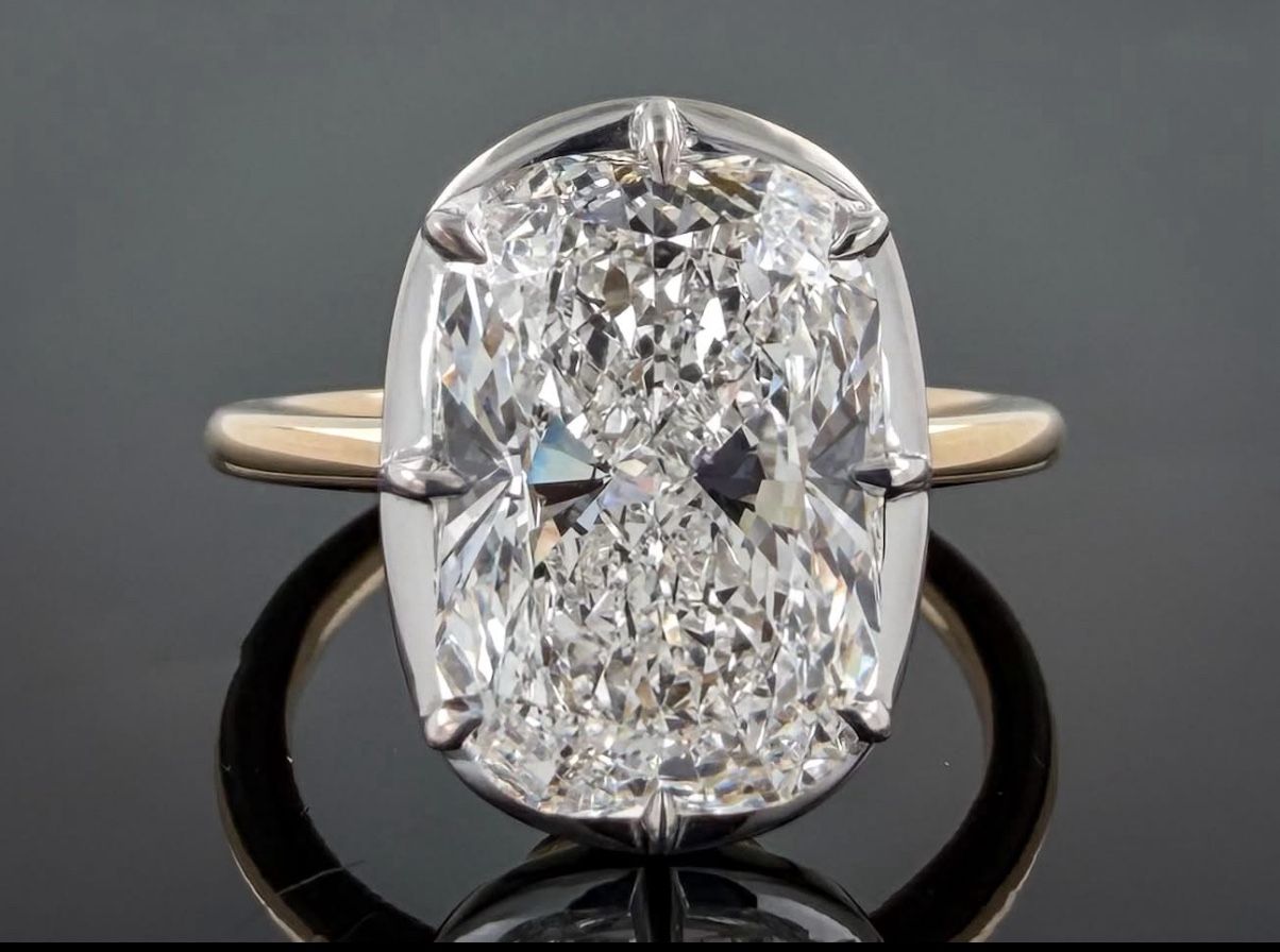 5.05 carat E VS1 cushion two toned vintage style lab diamond engagement ring 