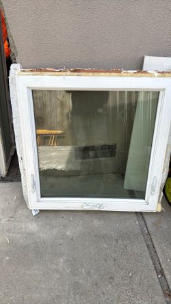 White Double-Pane Insulated Glass Hinged Vinyl Awning Window with Double width 35 3/4 height 35 1/2