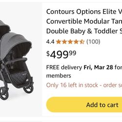 Contours Options Elite V2 Convertible Modular Tandem Double Baby & Toddler Stroller with Reversible