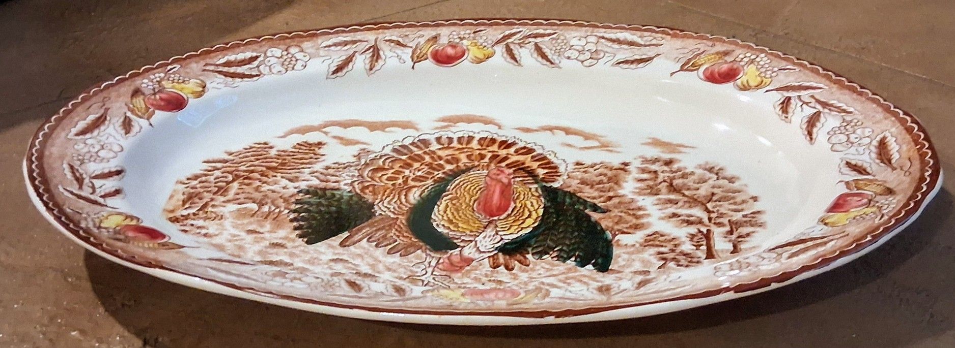 Brown Transferware Turkey Platter