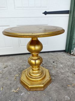 1970's Vintage MCM Hollywood Regency Round Gold Pedestal Table NEED GONE ASAP
