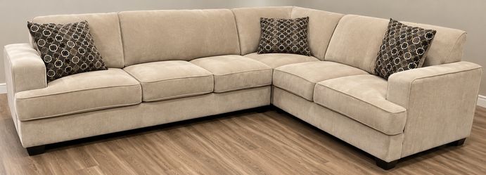 Beige Fabric L-Shaped Sectional Sofa