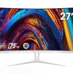 White Monitor 27",  Full HD(1920x1080P) VA Panel 1800R 75HZ Curved Computer Monitors, 3 Sides