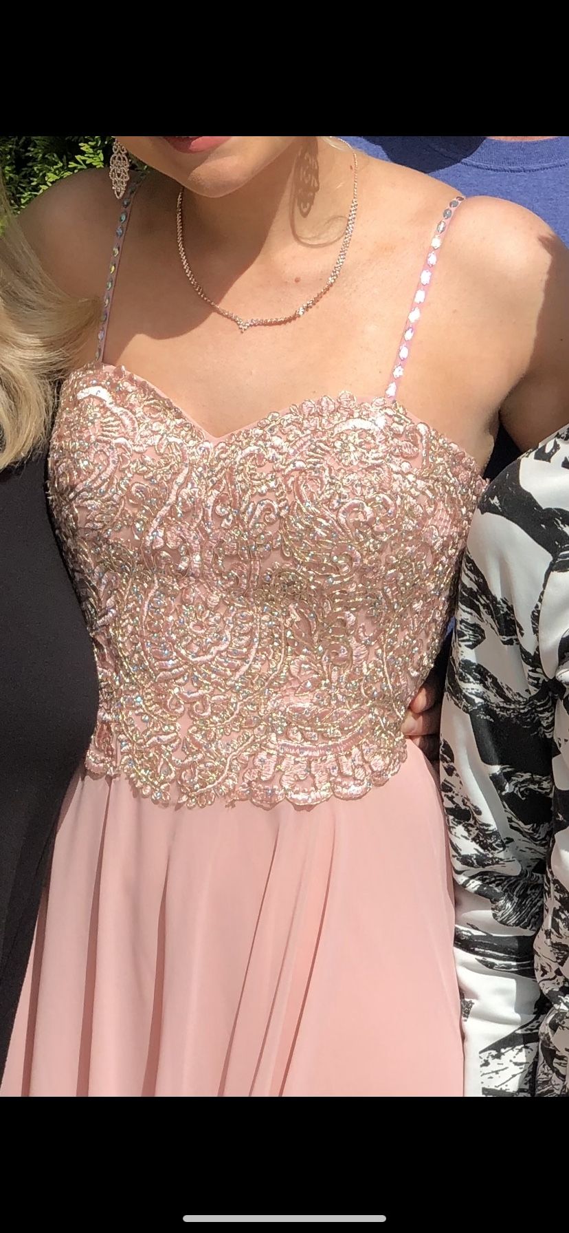 Blush Chiffon Prom Dress with Embellished Lace Bodice