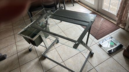 Glass Computer Desk on Wheels