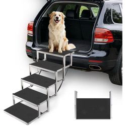 Dog Steps for Car & SUV – 5-Step or 6 step Foldable Pet Stairs for Large Dogs, Non-Slip Heavy-Duty Plastic Dog Stairs, Lightweight & Portable Vehicle 