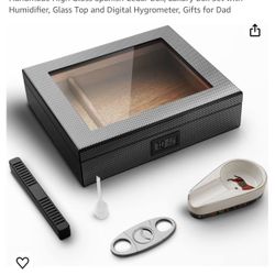 Brand New. Never Opened. Humidor. High Gloss Spanish Cedar Box, Luxury Box Set with Humidifier, Glass Top and Digital Hygrometer