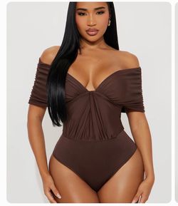 True Rival Ruched Off Shoulder Bodysuit - brown