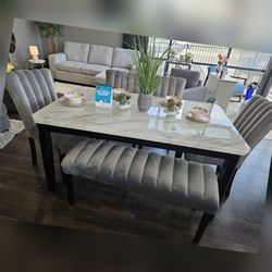 Marble top 6 pc dining table set