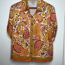 Rachael Zoe Multicolored Paisley Button Top Small