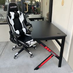 New In Box 47x24x30 Inch Tall Gaming Desk Table With Premium S-racer Gaming Game Chair Combo Furniture Set 