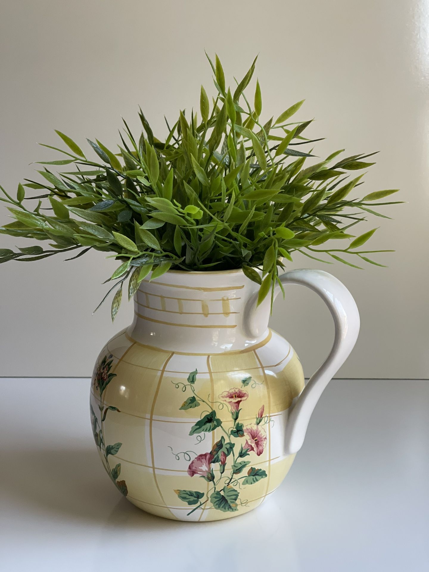 Botanical Flowers Ceramic Pitcher / Vase. Spring / Summer Print. Made in Taiwan!