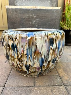 Large 11" Drip Glaze Ceramic Planter Pot – Blue, Cream & Gold + More Available