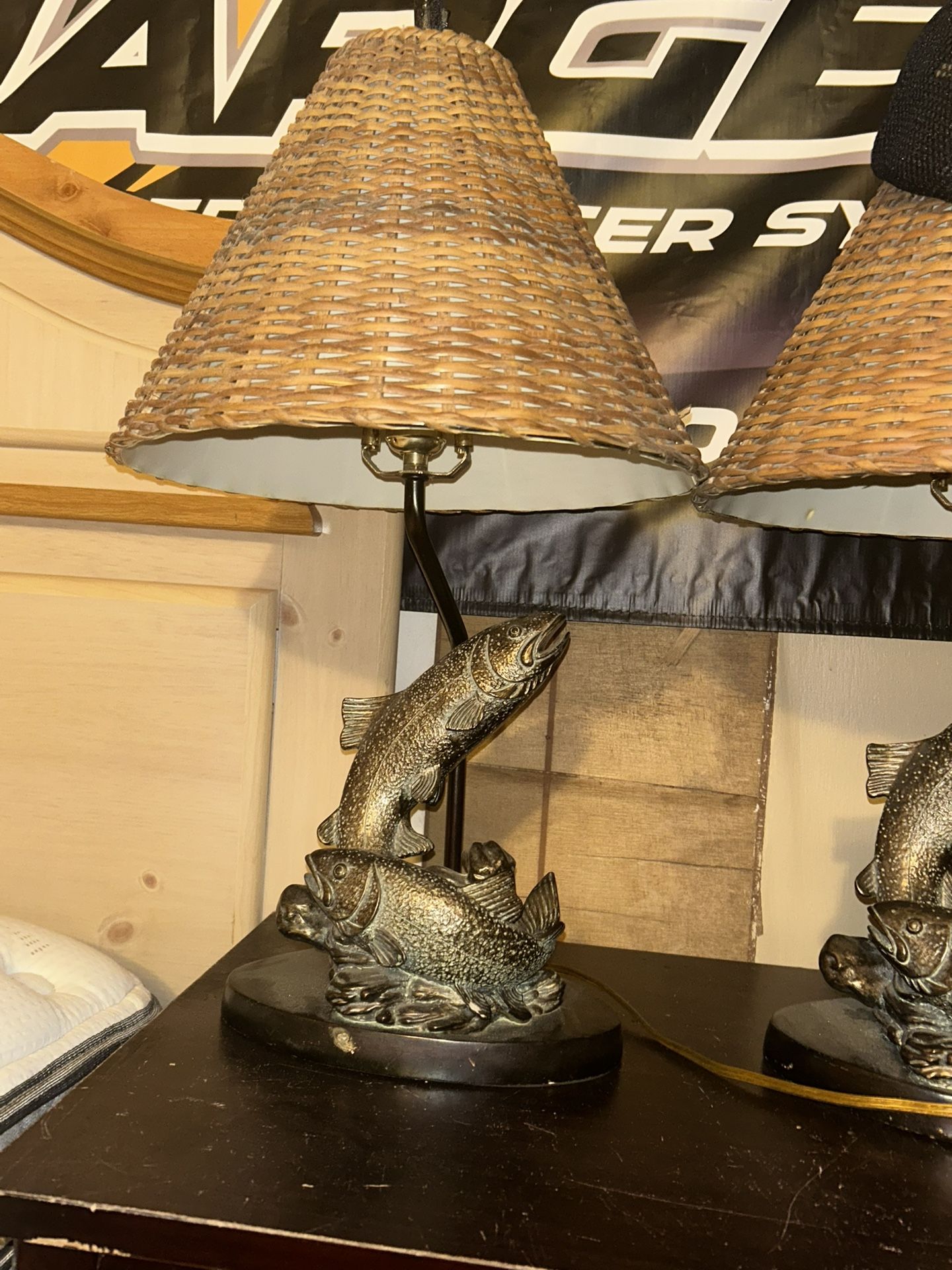 Lake Trout Fish Table Lamp Fishing Bronze Finish Rustic Cabin Lodge Decor